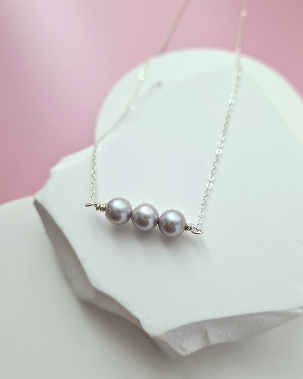 Radiant Trio: Glimmering Akoya Silver-Blue Pearl Necklace Sterling Silver