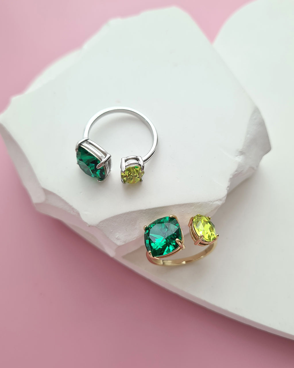 Emerald and Peridot Crystal Open Ring, Handmade Jewelry in Singapore