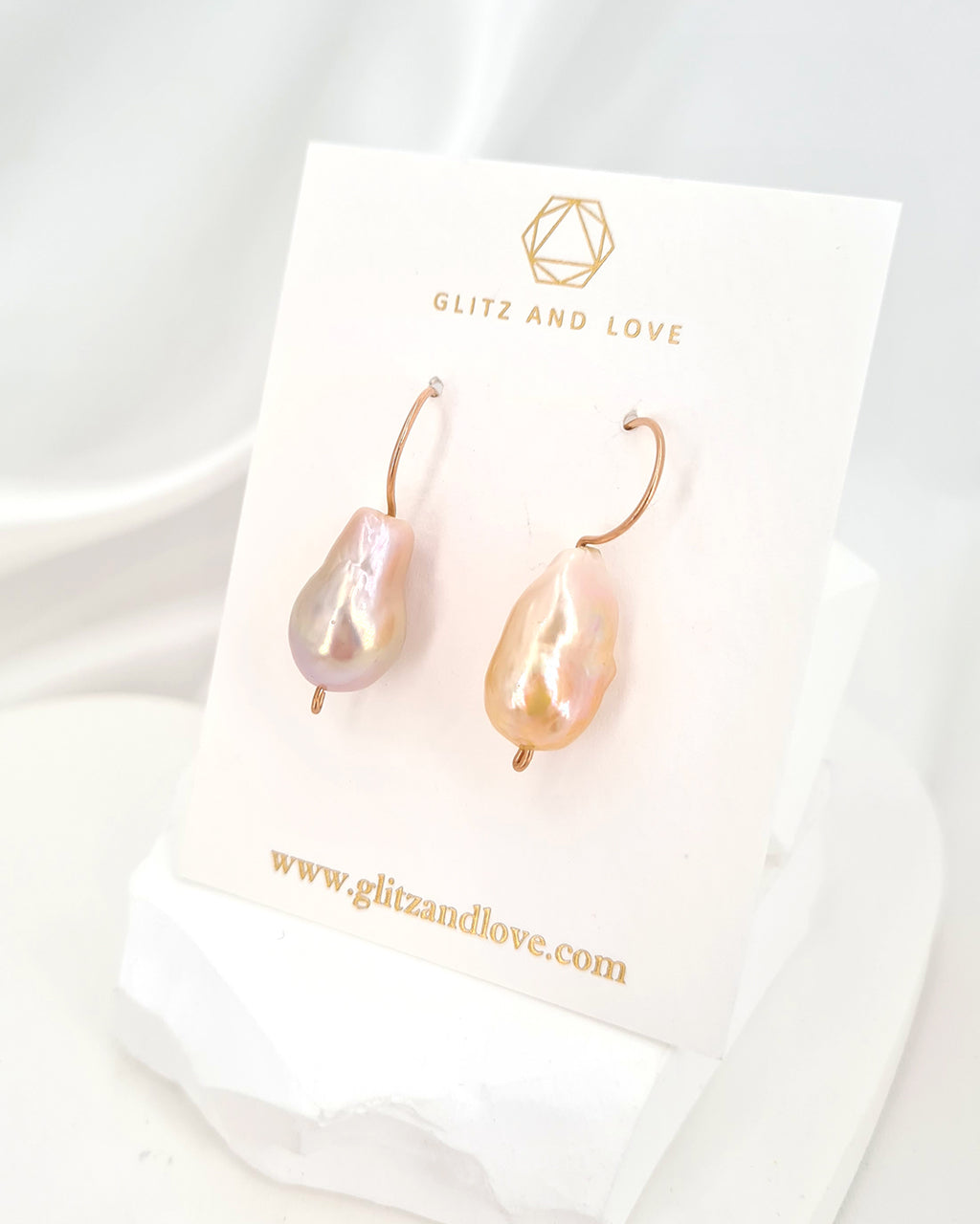 Pastel Baroque Pearl Earrings - Minimalist in Rose Gold Earrings