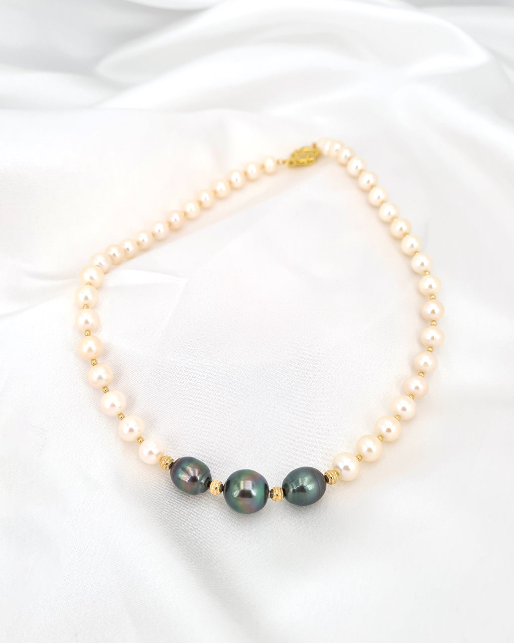 10-Strand Freshwater Pearl Necklace With Gold Beads & Clasp