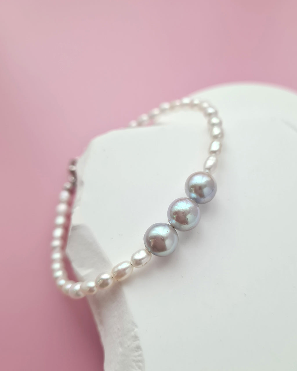 Silver Blue Akoya Pearl Bracelet - Handmade Pearl Jewelry in Singapore