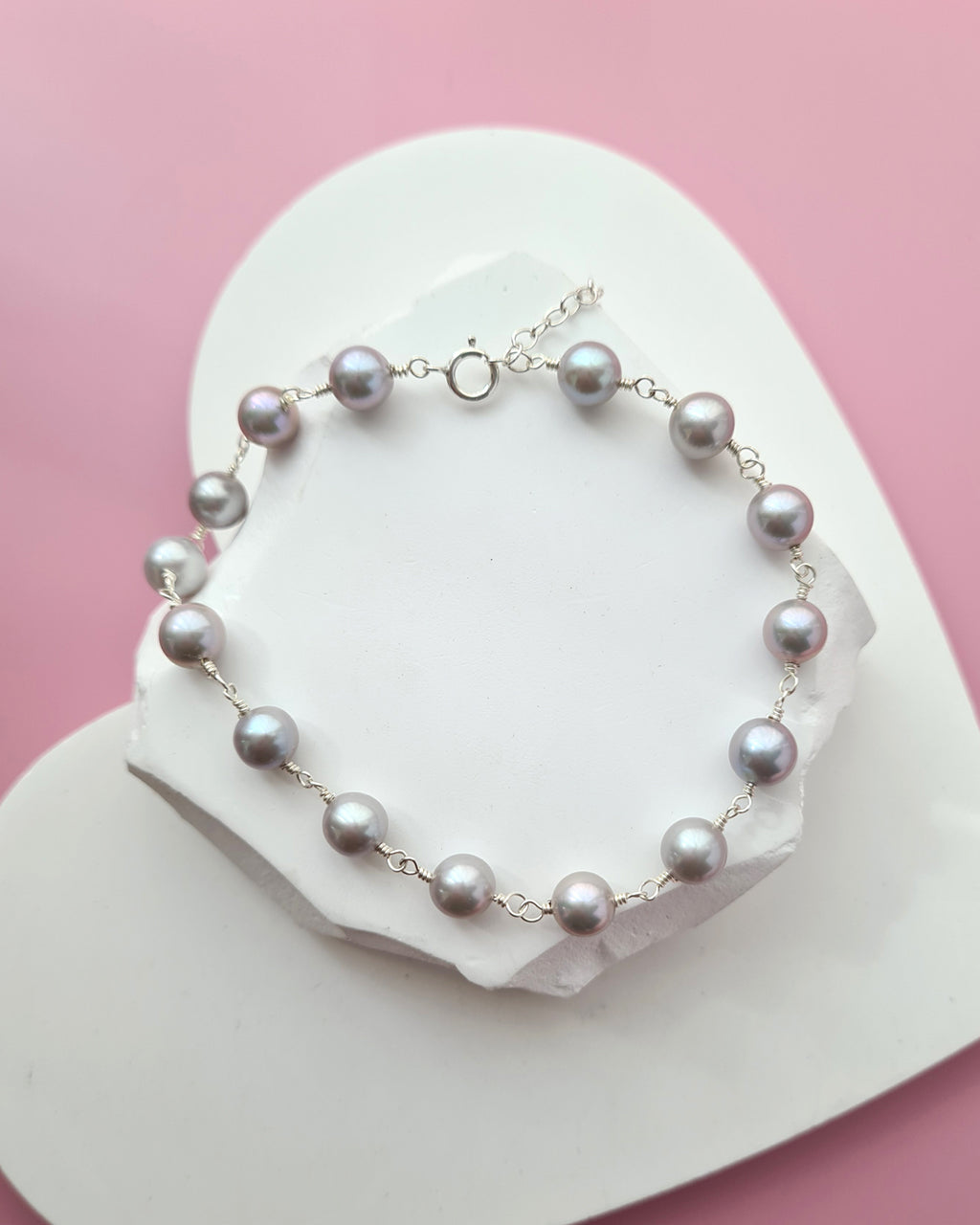 Simple Silver Blue Akoya Pearl Bracelet Sterling Silver Jewelry- 6mm to 7mm