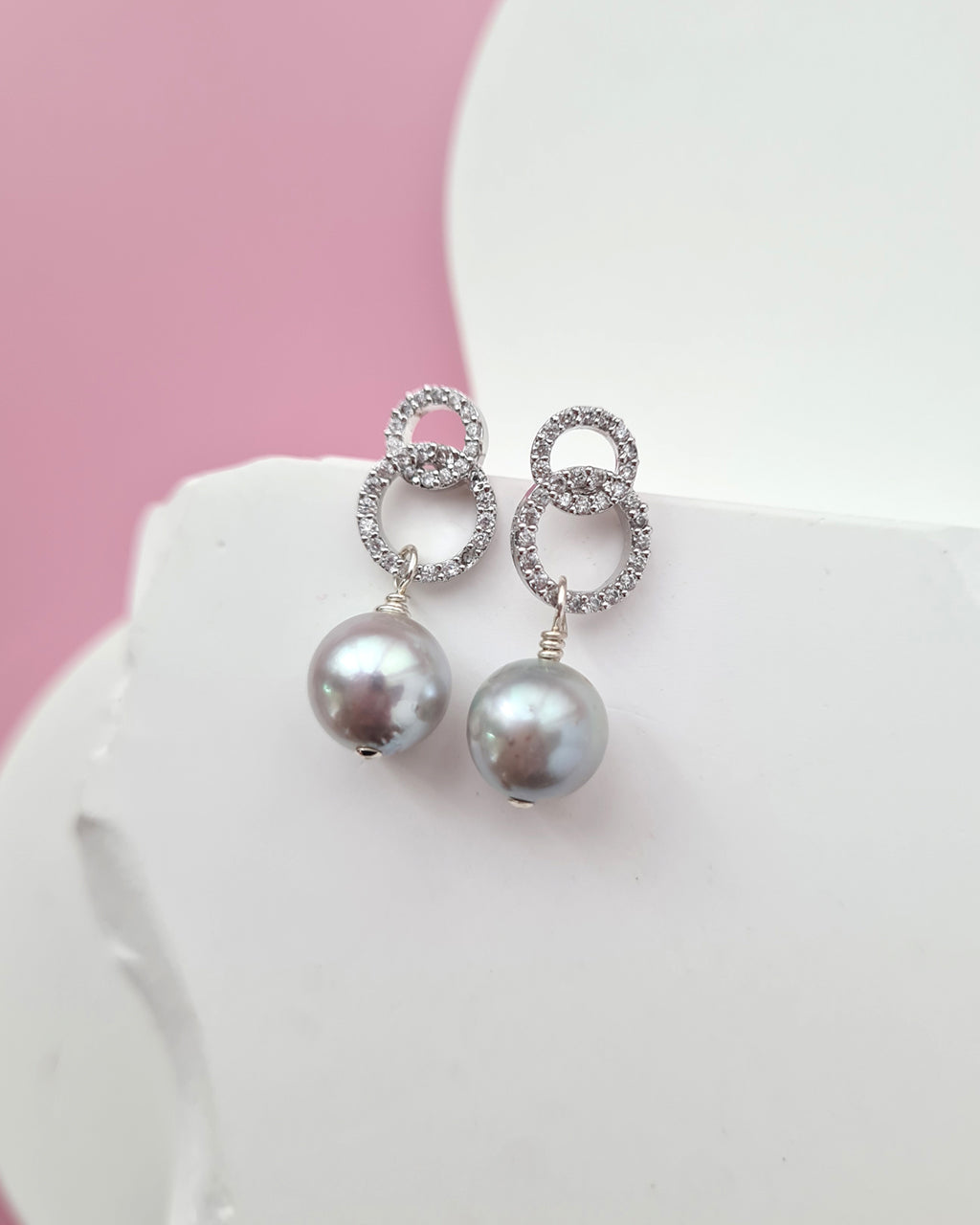 Simple Blue Akoya Pearl Infinity Earrings Pearl Jewelry in Singapore