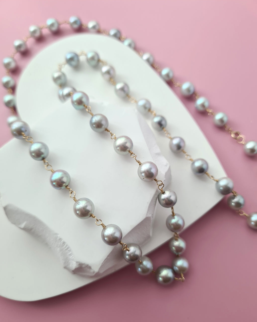 Silver Blue Akoya Pearl Extra-Long Necklace - 8mm-9mm, 14k Gold Filled Pearl Jewelry