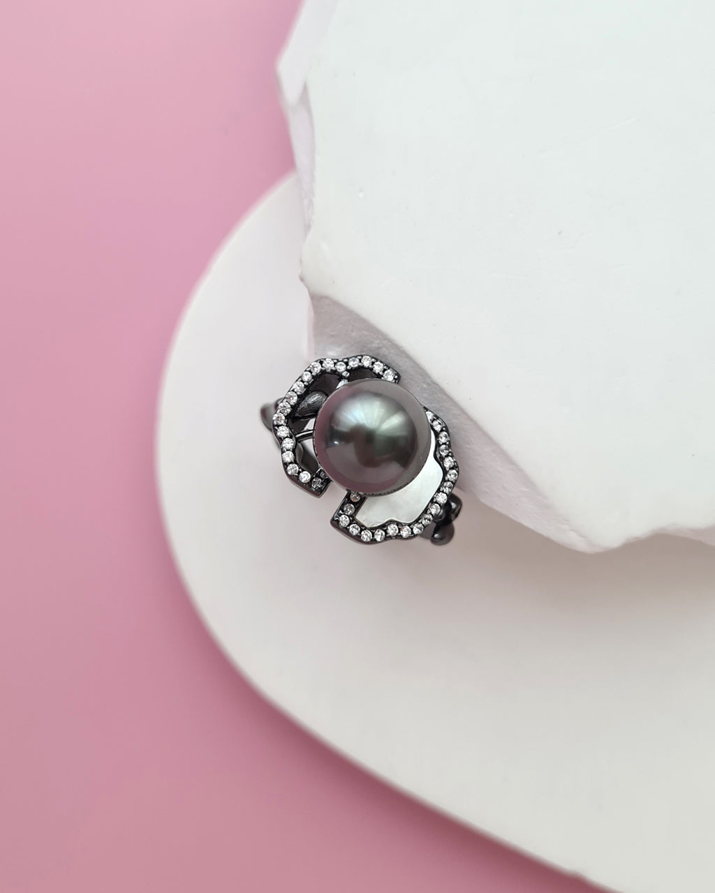 Tahitian Pearl Ring - Art Deco Ring in Black