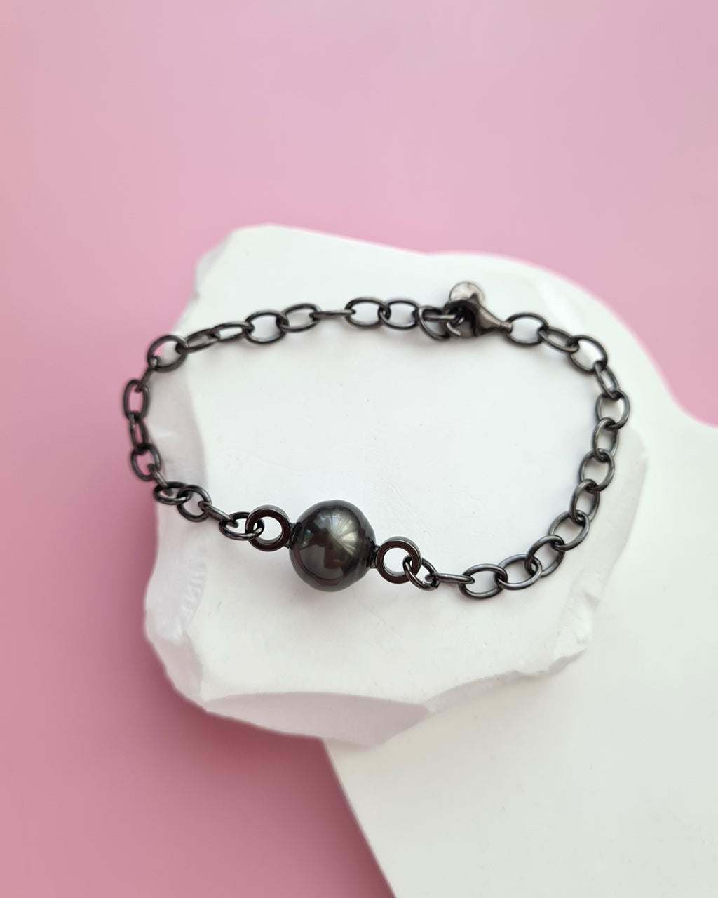 Tahitian Pearl Thick Chain Bracelet - Black Pearl Jewelry in Singapore