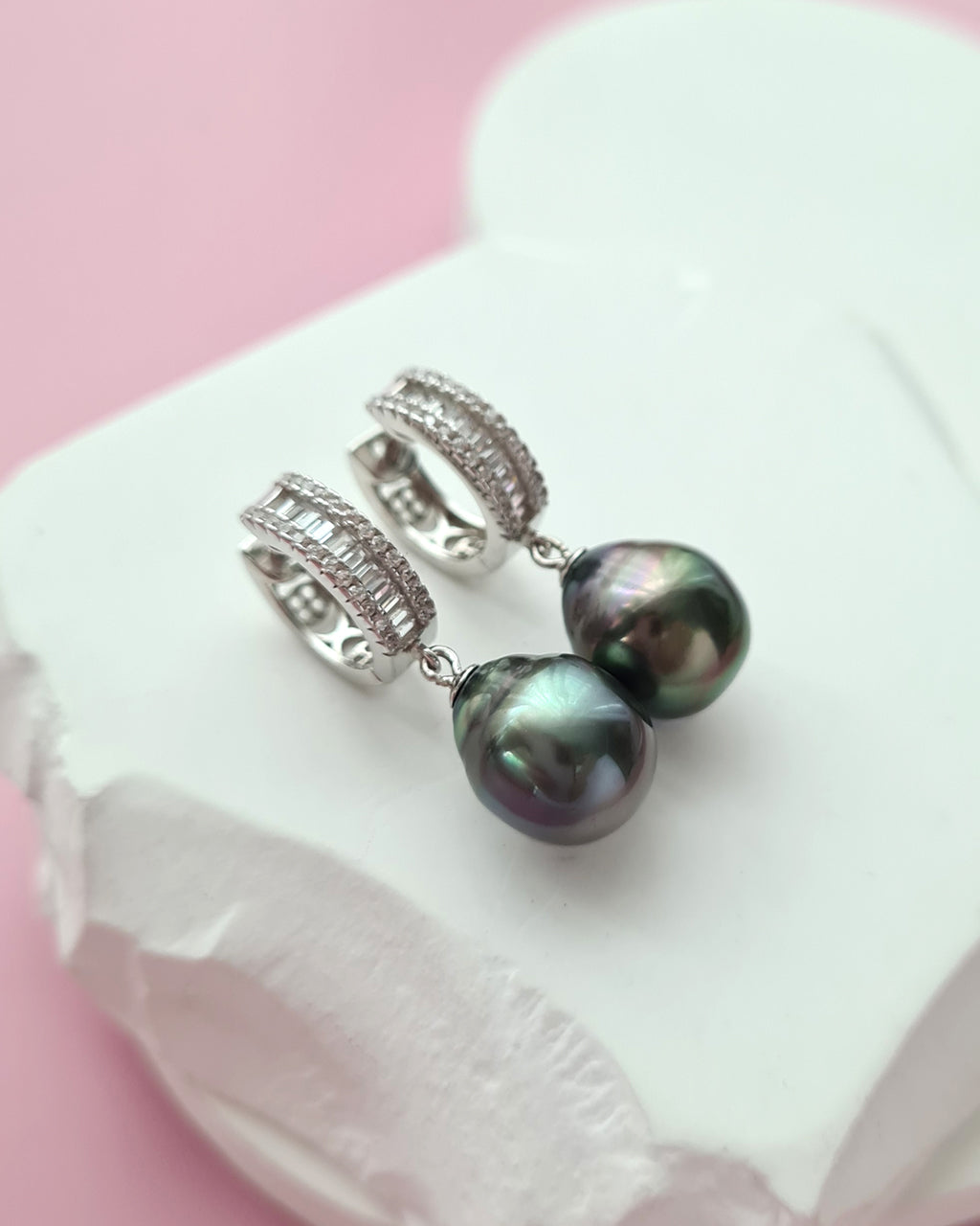 Fancy Hoop Tahitian Pearl Earrings Sterling Silver Pearl Jewelry in Singapore