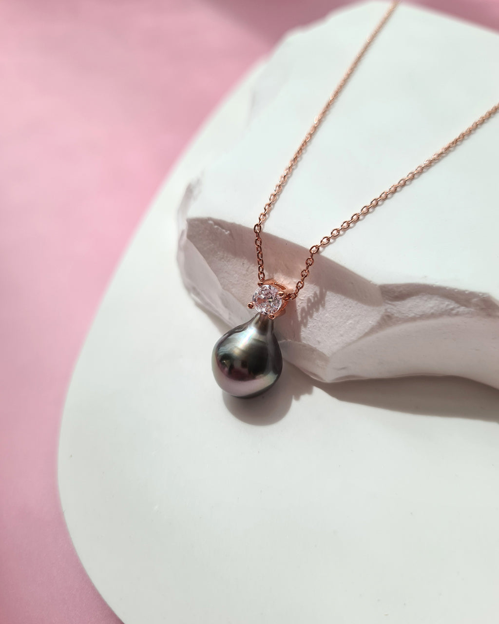 Tahitian Pearl Necklace - Rose Gold Minimalist Pearl Drop Pendant, Singapore jewelry