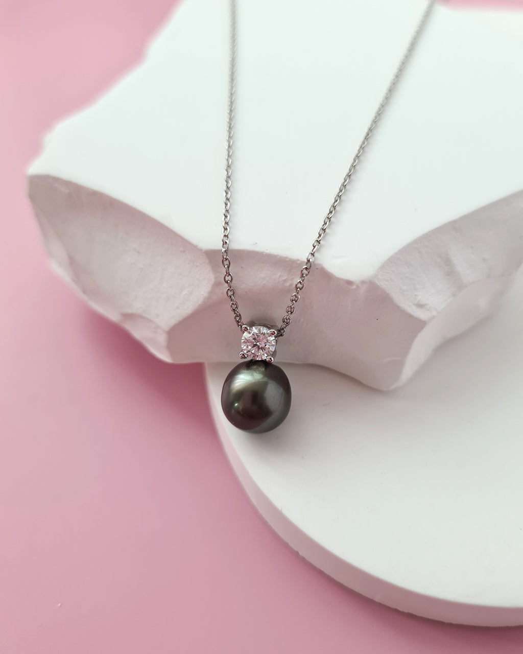 Tahitian Pearl Necklace - Silver Minimalist Pearl Drop Pendant