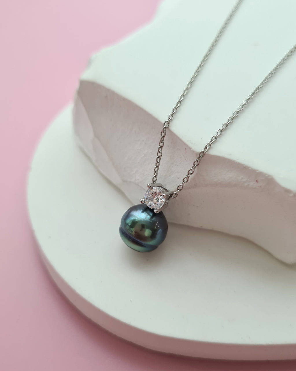 Tahitian Pearl Necklace - Blue Sheen Pearl Drop Pendant 9mm Pearl Jewelry in Singapore