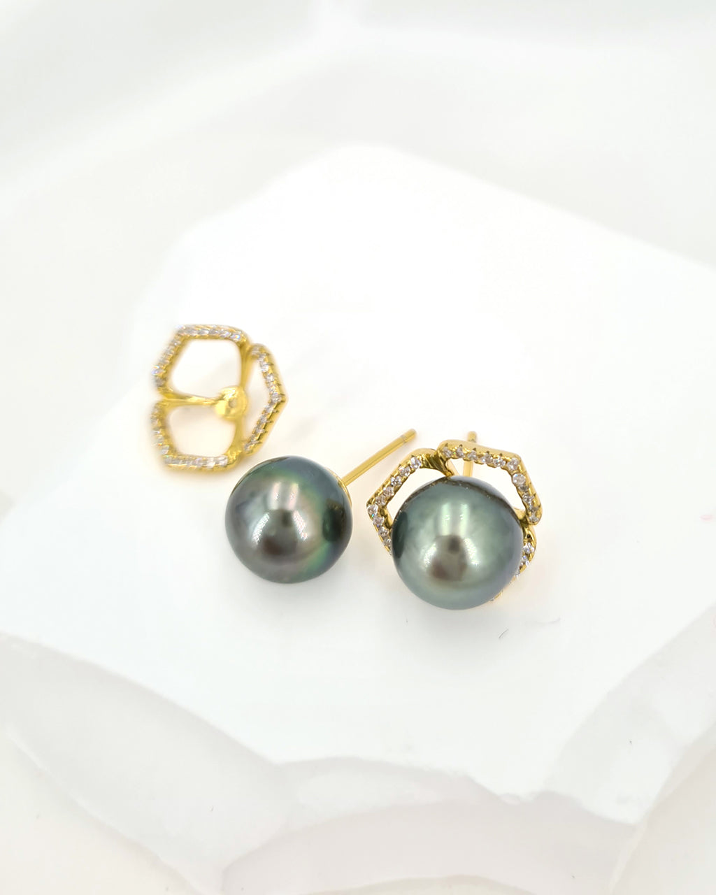 Tahitian Pearl Stud Earrings with Flora Ear Jackets