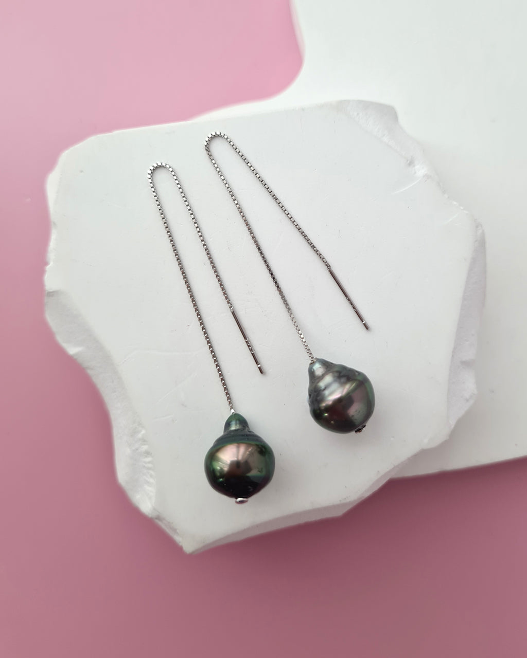 Tahitian Pearl Threader Earrings - 10mm+ Pearl Jewelry in Singapore