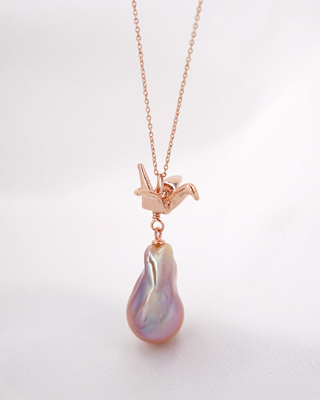 Baroque pearl pendant. Real pink peach apricot pearl flameball authentic with pretty cherry blossom flower rose gold vermeil chain necklace (H)