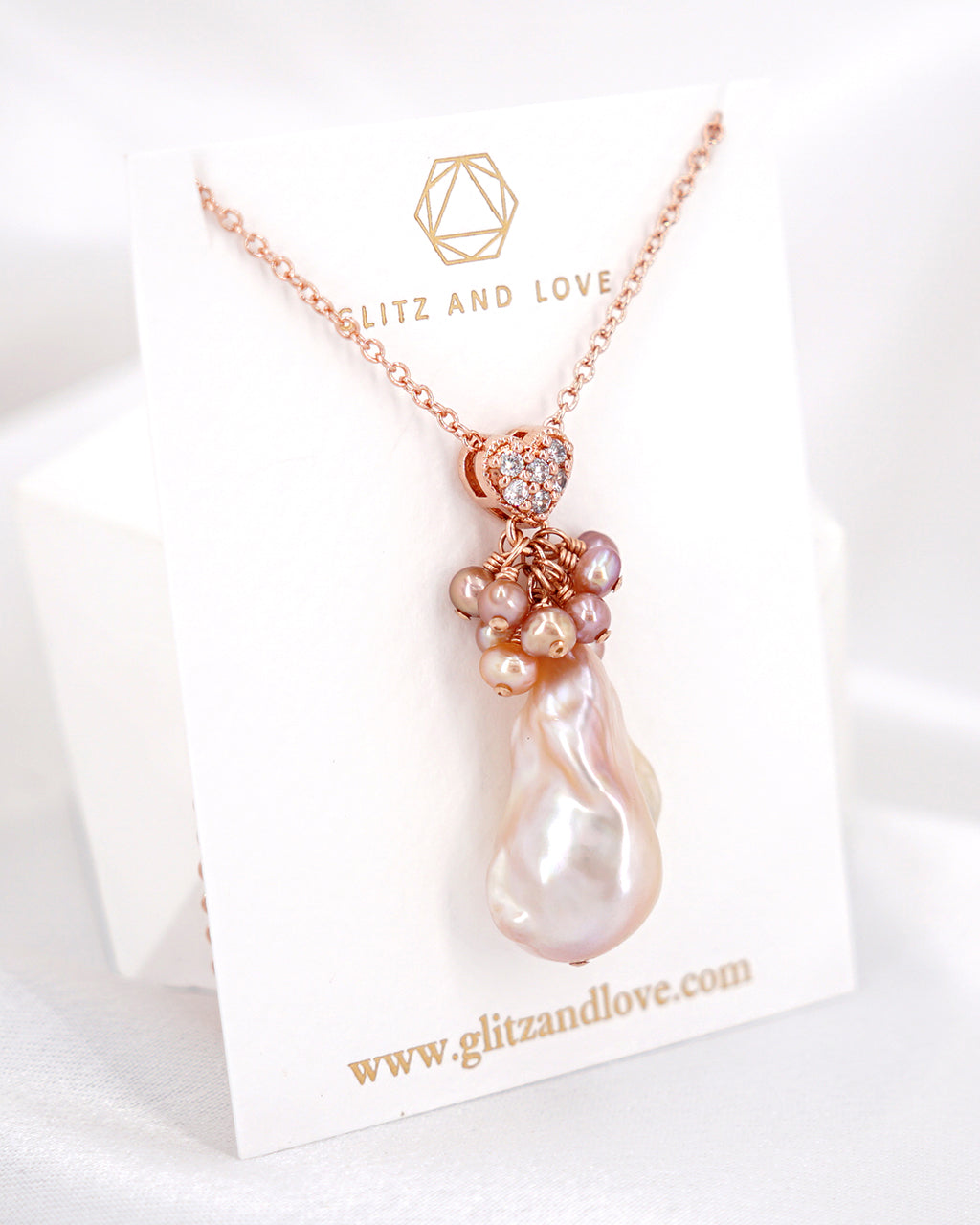 Link Chain Necklace and Baroque Pearl Charm Rose Gold Set