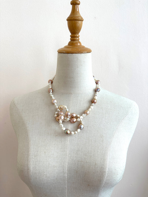 Metallic Wrinkled Baroque Pearls and Keshi Necklace