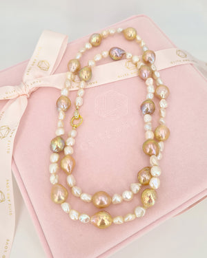 Ariel Baroque Pearl & Pink Seashell Hook Clasp Necklace