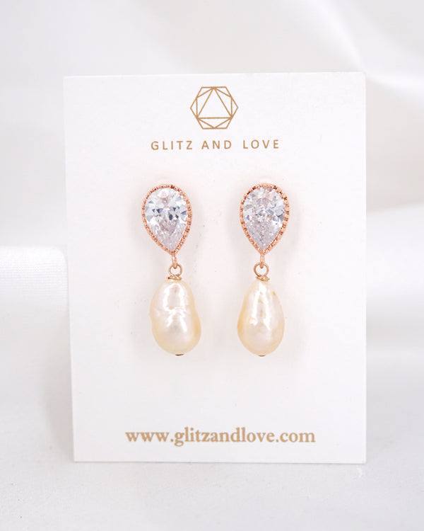 Buy Bridal Pearl Earrings, Crystal Rose Gold Earrings, Swarovski Pearl  Earrings, Wedding Teardrop Dangle Pearl Drop Earrings White or Cream Online  in India - Etsy