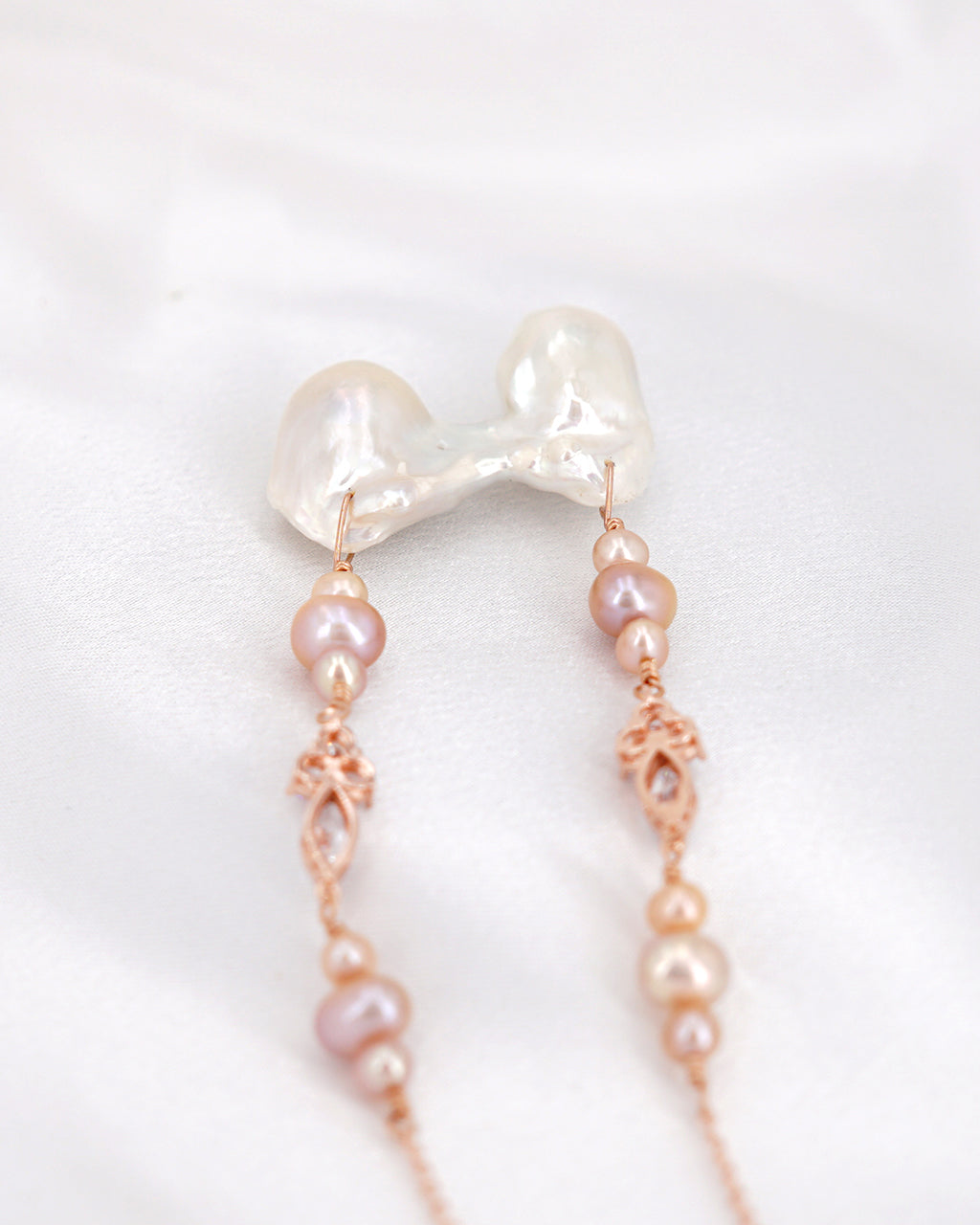 Statement Twin White Baroque Pearl Necklace | Unique Rose Gold Jewelry